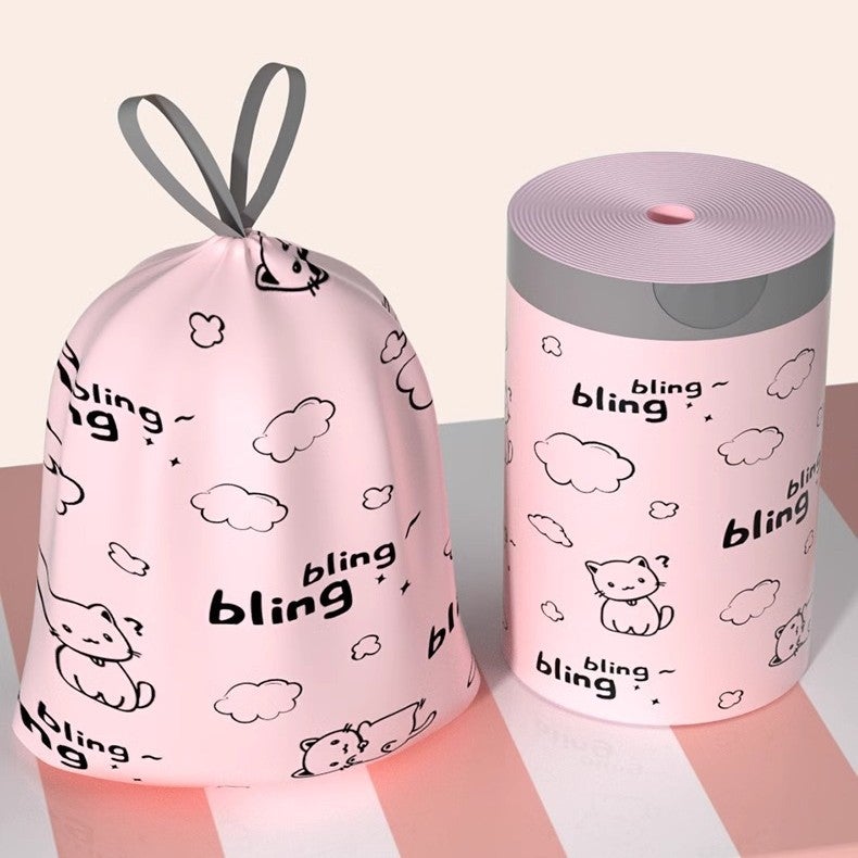 Printed Drawstring Garbage Bag Thickened For Everyone Price Kitchen Bathroom Cleaning Portable Plastic Bag - Image 1